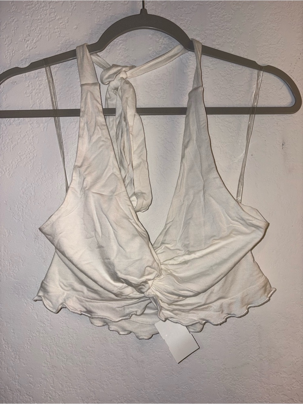 Women’s Cream Halter Crop Top with Knot Front